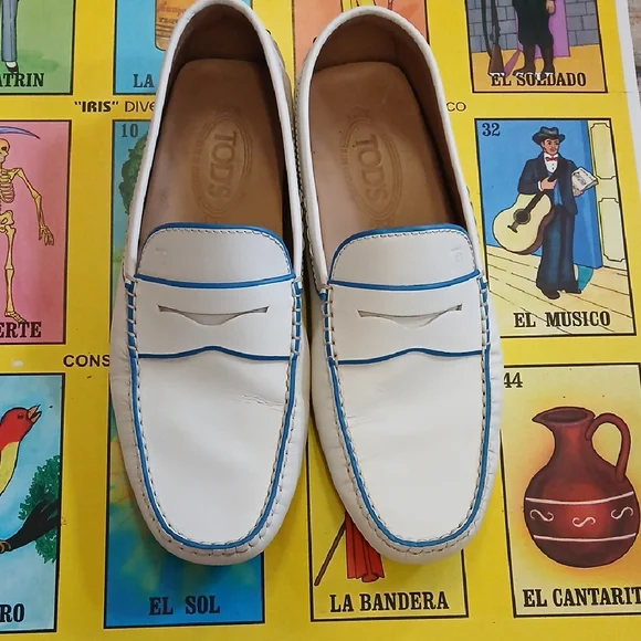 Tod\'s White and Blue Slip-On Loafers with Moccasin Toe Tod main image 2